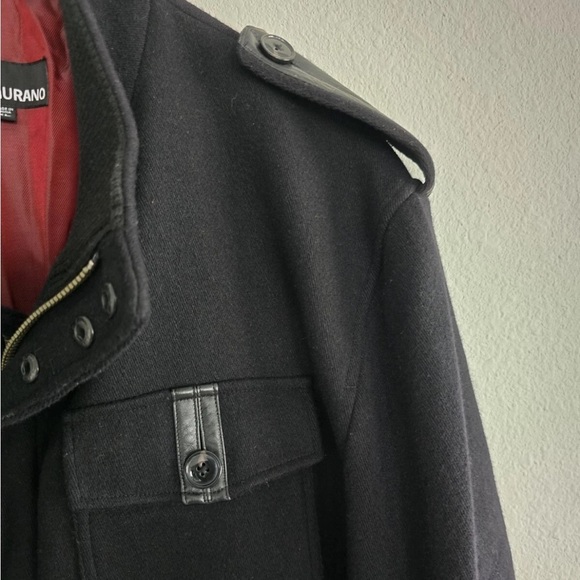 Murano Wool Blend Jacket Coat XL Men Black Leather Trim Military Heavy 90s Y2k - Picture 9 of 16